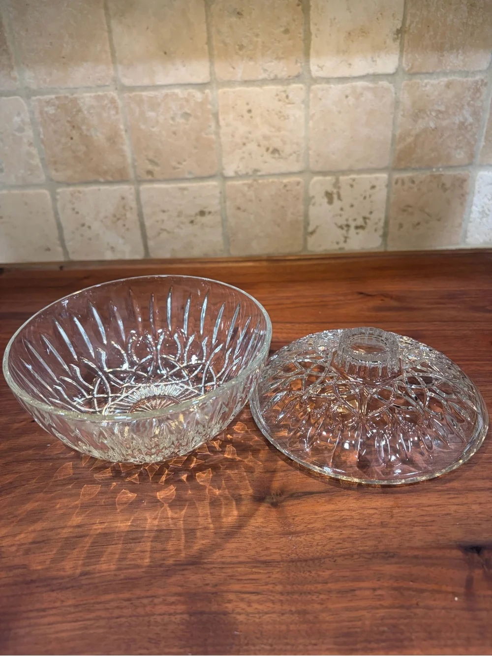 Clear Glass Covered Serving Bowl - Elegant Cut Glass Design